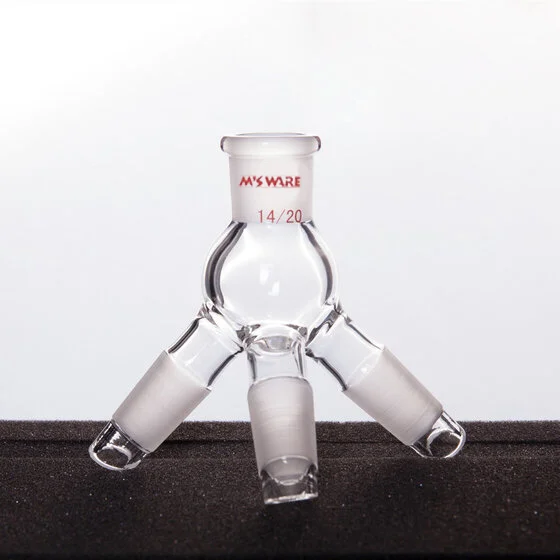三通蒸馏接收管,具小咀,磨口:14/20