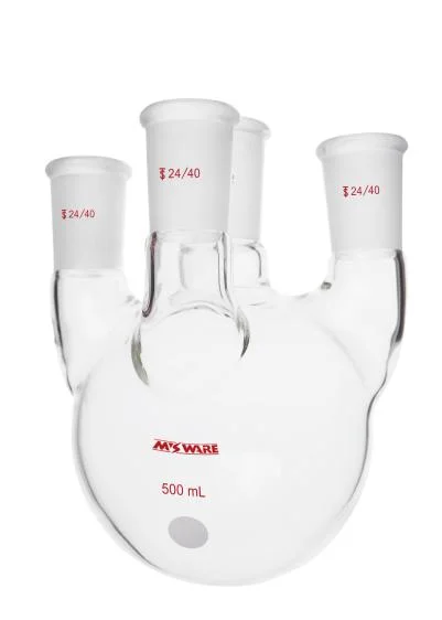 直四口烧瓶,主口:14/20,侧口:14/20,前口:14/20,100ml