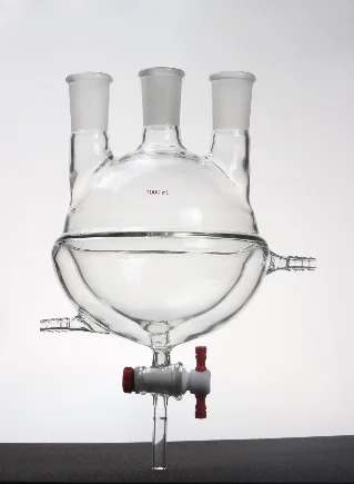 夹套半包直三口球,主口24/40,侧口24/40,250ml,4mm四氟节门