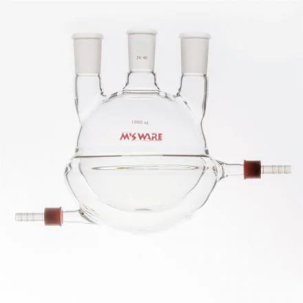 直三口半夹套圆底瓶,容量:250ml,主口:24/40,侧口:19/22 - MANSWARE