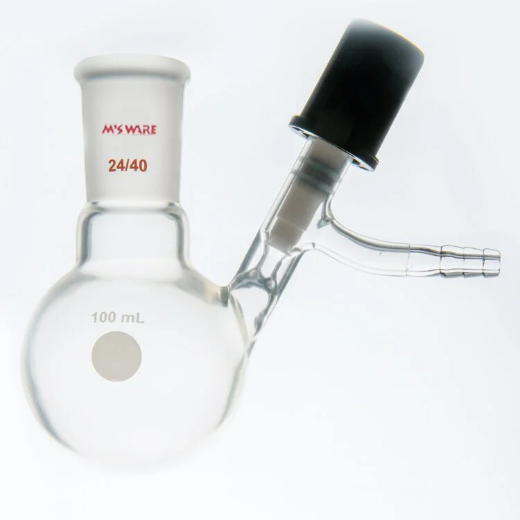 反应瓶,4mm高真空阀,100ml,24 40