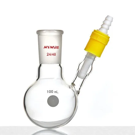 反应瓶,带通气孔高真空阀,100ml,14 20