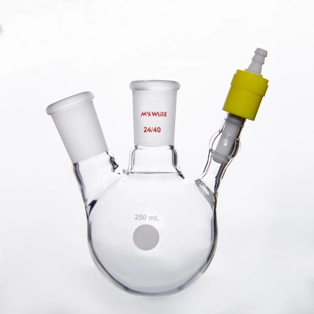 带通气孔高真空两口反应球瓶,主口:14/20,侧口:14/20,容量50ml