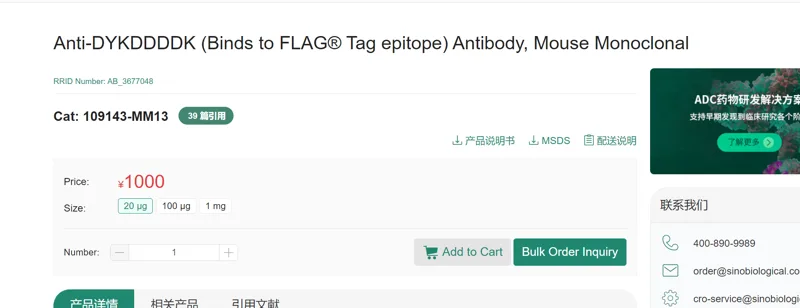 SinoBiological，Anti-DYKDDDDK (Binds to FLAG® Tag epitope) Antibody, Mouse Monoclonal，109143-MM13，20u… - 玖梧精选