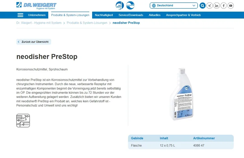 Dr.Weigert韦格特博士408647保湿剂neodisher Prestop（0.75L*12瓶/箱） - 玖梧精选
