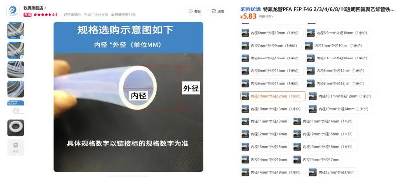 牧腾透明四氟乙烯管内径10mm*外径12mm（1米） - 玖梧精选