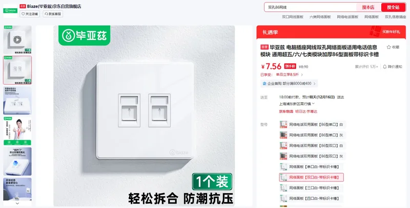 毕亚兹网络面板【双口白-带标识卡槽】（1个） - 玖梧精选