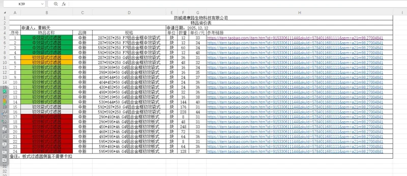 中新592*287*250，G4铝合金框初效袋式过滤器（1块） - 玖梧精选