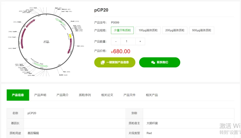 淼灵 pCP20，P0099少量干粉质粒（支） - 玖梧精选