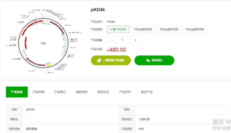 淼灵 pKD46，P0098少量干粉质粒（支） - 玖梧精选