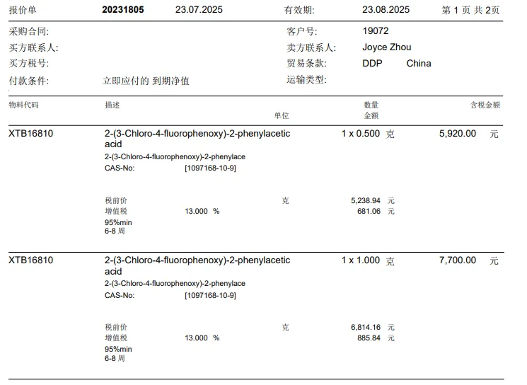 biosynth 2-(3-Chloro-4-fluorophenoxy)-2-phenylacetic Acid1g/支 - Bioss/博奥森