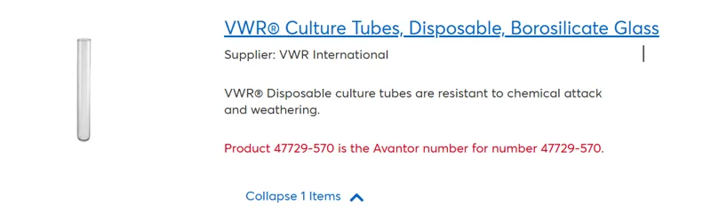 VWR 一次性硼硅酸盐玻璃培养管47729-570（个） - VWR