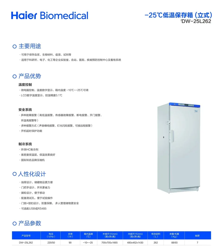 海尔DW-25L262 -20度冰箱（台） - 海尔