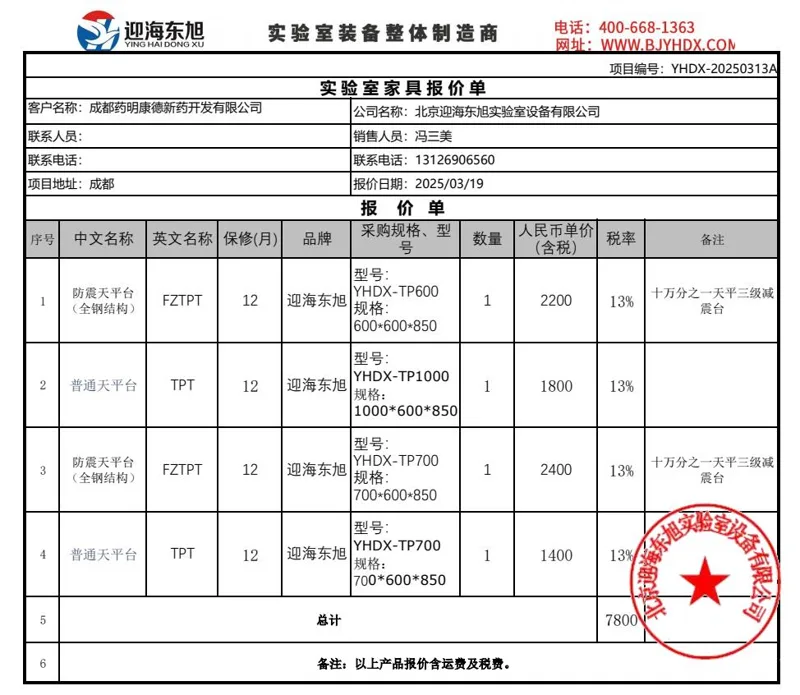 迎海东旭-YHDX-TP600防震天平台600*600*850全钢结构（个） - 玖梧精选