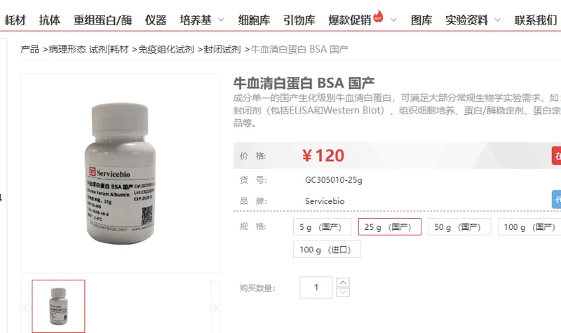 赛维尔牛血清白蛋白GC305010-25g（瓶） - Servicebio/赛维尔