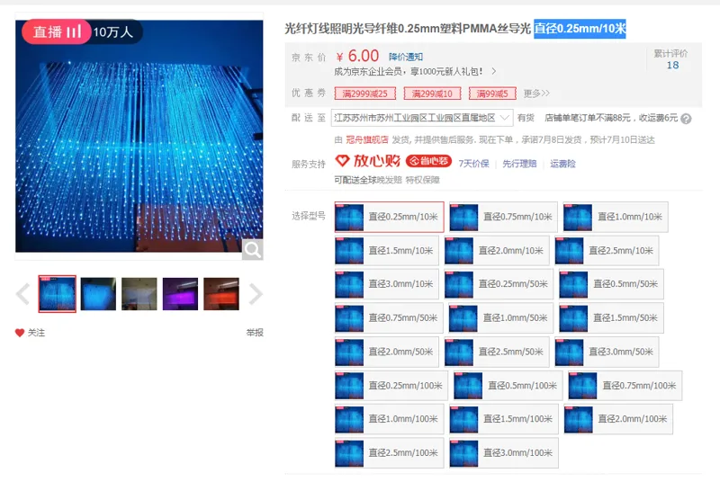 冠舟光纤灯线直径0.25mm/10米（根） - 国产