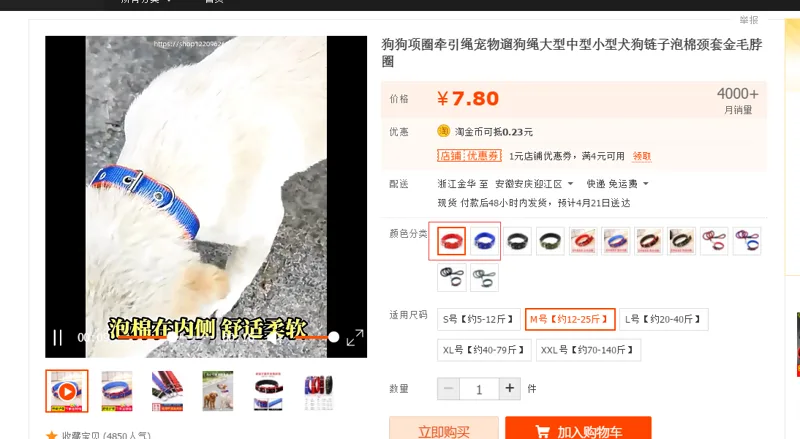国产狗狗项圈牵引绳（M码）（根） - 国产