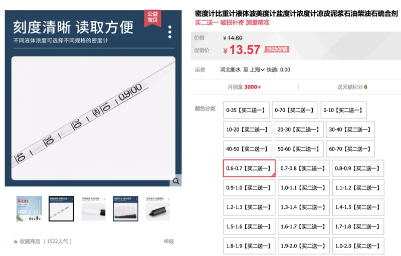 创纪美CJM-20120密度计0.6-0.7买二送一（个） - 玖梧精选