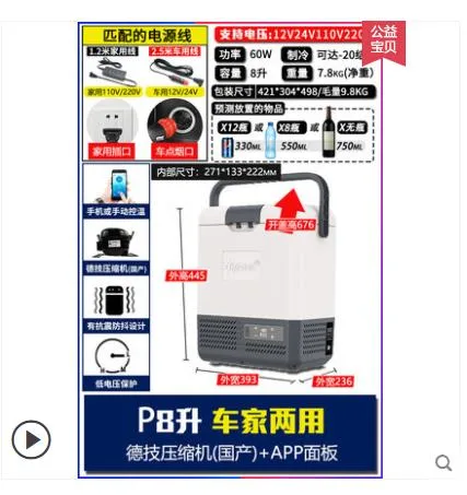 冰虎 提手车载冰箱P8升车家两用+德技压缩机+APP面板+蓄冷砖（个） - 玖梧精选