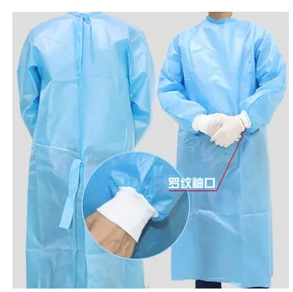 ISANEYA 一次性无纺布隔离服 蓝色厚款 螺纹弹力袖口 L（件） - 玖梧精选