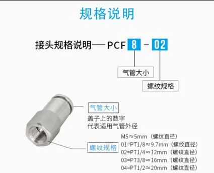 304不锈钢内螺纹气管接头PCF8-02（个） - 玖梧精选