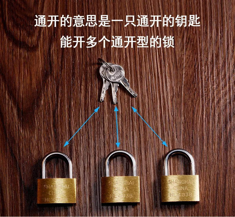 屋仔黄铜挂锁长锁20MM通开（个） - 玖梧精选