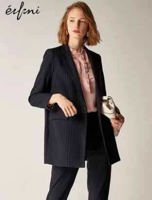 伊芙丽西装外套女职业装2019春装新款韩版条纹小西装女外套西服女（件） - 玖梧精选