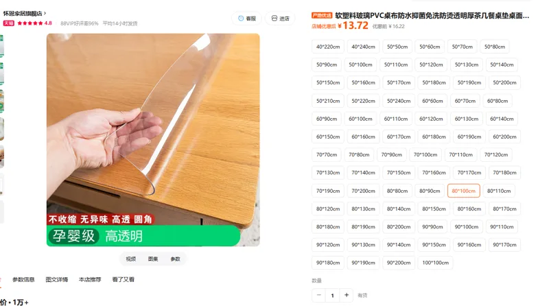 国产PVC软塑料保护垫高透明圆角80*100mm厚度1.6（张） - 国产