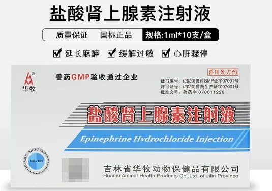 华牧盐酸肾上腺素注射液兽用药急救物过敏1ml/盒 - 玖梧精选