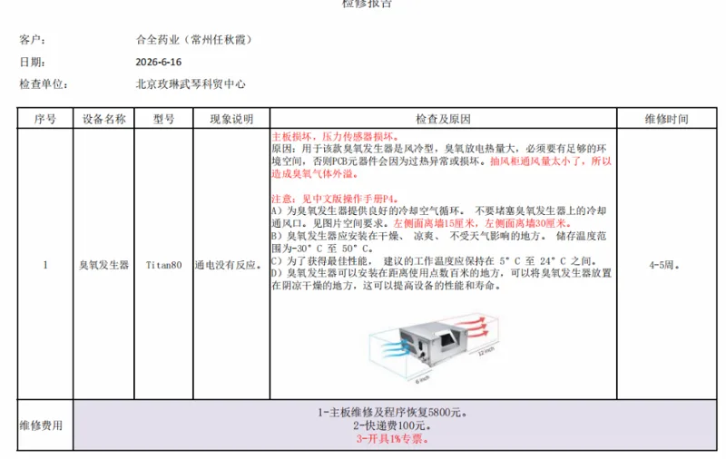 Titan80臭氧发生器维修（主板维修及程序恢复+快递费）/台 - 其他
