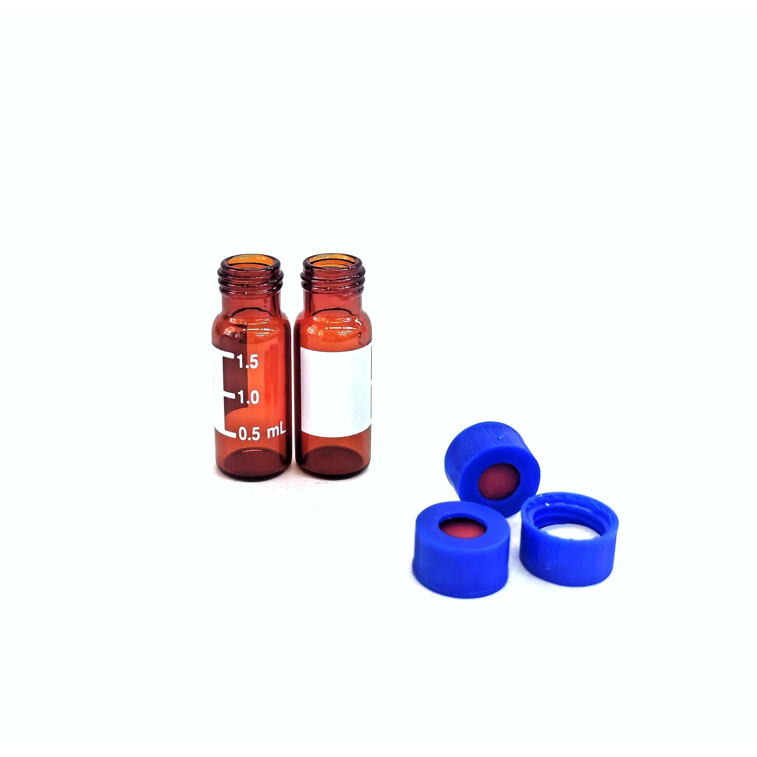 2ML螺纹棕色带书写处样品瓶(开口盖+白色PTFE/红色硅胶隔垫)