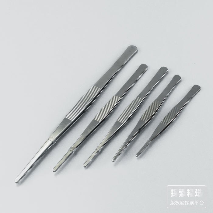 不锈钢镊子套装 直圆头 不带钩 带防滑条纹（140mm、160mm、180mm、200mm、250mm各一只）