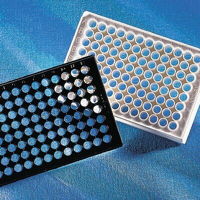 Corning 96孔透明平底黑色聚苯乙烯微孔板，经TC处理，20个/袋，带盖，无菌