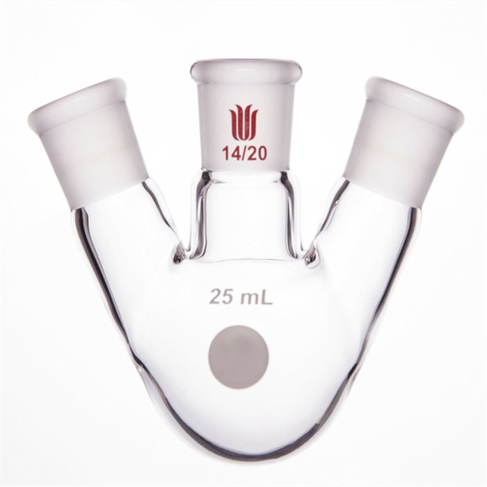 斜三口圆底烧瓶 无底座 14#×3口  25ml - 欣维尔