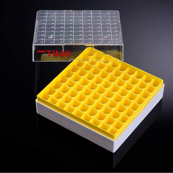 塑料冻存盒，红黄蓝绿四色装，PC，耐受温度范围：-196℃到121℃，2英寸，尺寸133&times;133&times…