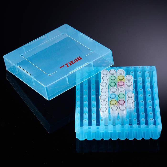 塑料冻存盒，红黄蓝绿四色装，PP，耐受温度范围：-86℃到121℃，2英寸，尺寸133&times;133&times;…