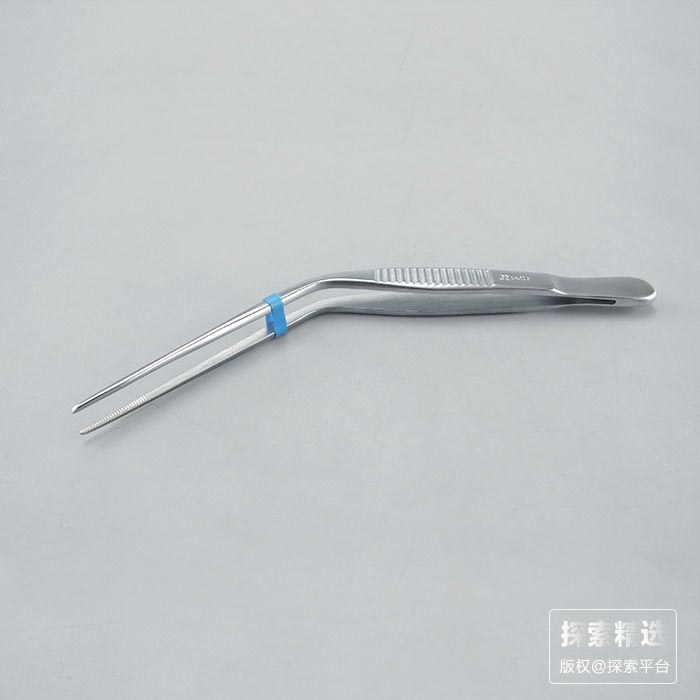 膝状耳用镊 直圆头 不带钩 带防滑条纹 110mm
