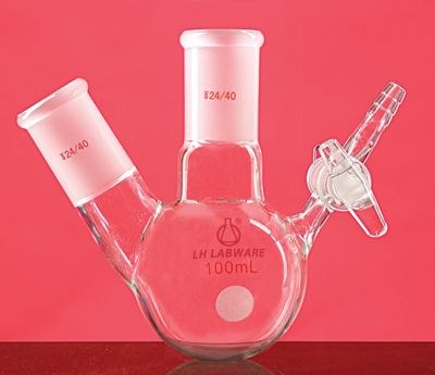 二口球瓶反应瓶 具玻璃互换节门  100ml 24# 19# - 联华