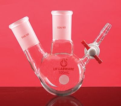 二口球瓶反应瓶 具四氟节门  100ml 24# 19# - 联华