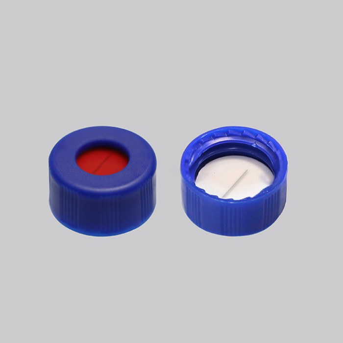 9mm预组装蓝色开孔螺纹盖 带预切口白色PTFE/红色硅胶垫 爆款