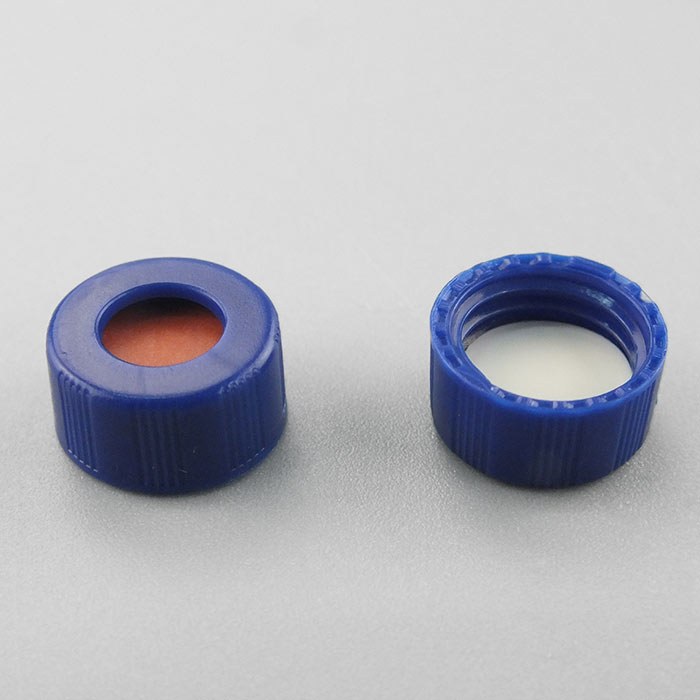 9mm预组装蓝色开孔螺纹盖 带进口白色PTFE/红色硅胶垫