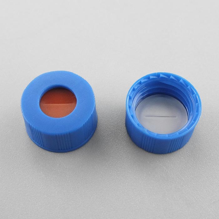9mm蓝色开孔螺纹键合盖垫 带预切口白色PTFE/红色硅胶垫