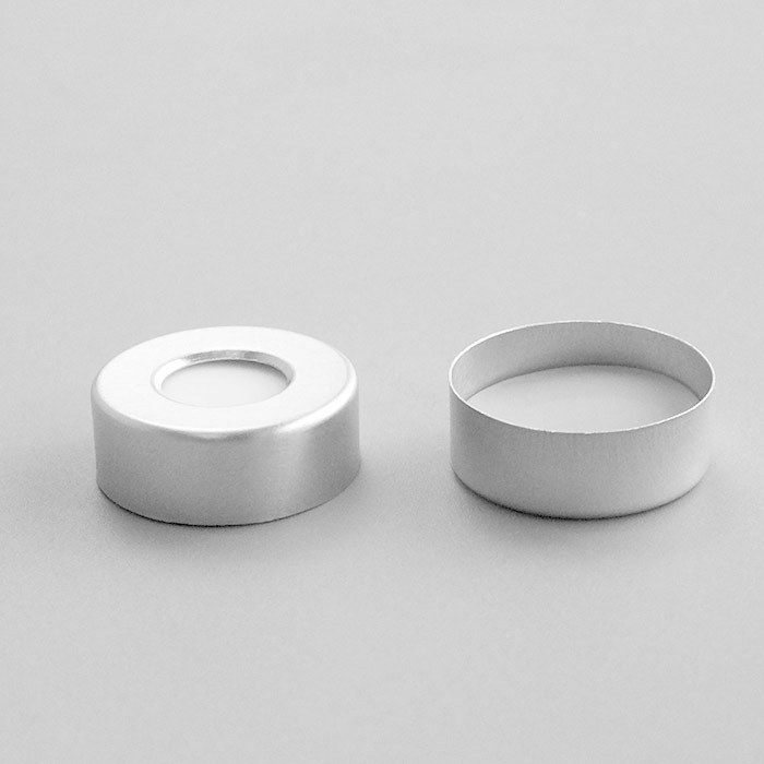 20mm预组装银色开孔钳口铝盖 带米色PTFE/白色硅胶垫 - ACESUN艾斯琳