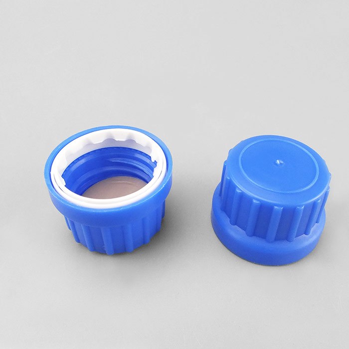 通用瓶盖 蓝色 德国工业标准PP塑料防盗盖+PE/PTFE（褐色）垫片GL28螺口 D&times;H：36&times…