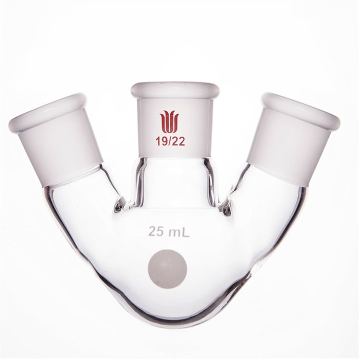 斜三口球瓶 厚壁高强度 中间磨口：19/22 侧磨口：19/22 25ml - 欣维尔
