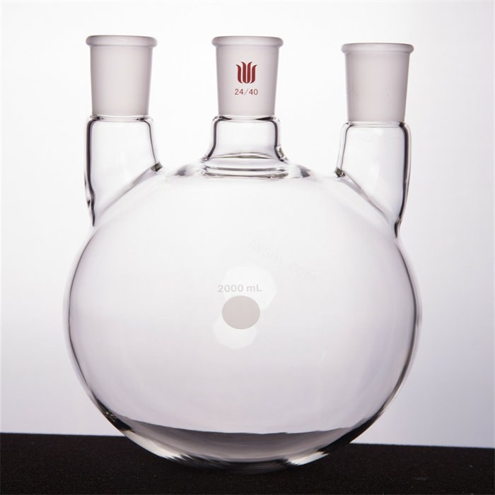 直三口球瓶 厚壁高强度 中间磨口：24/40 侧磨口：24/40 2000ml - 欣维尔