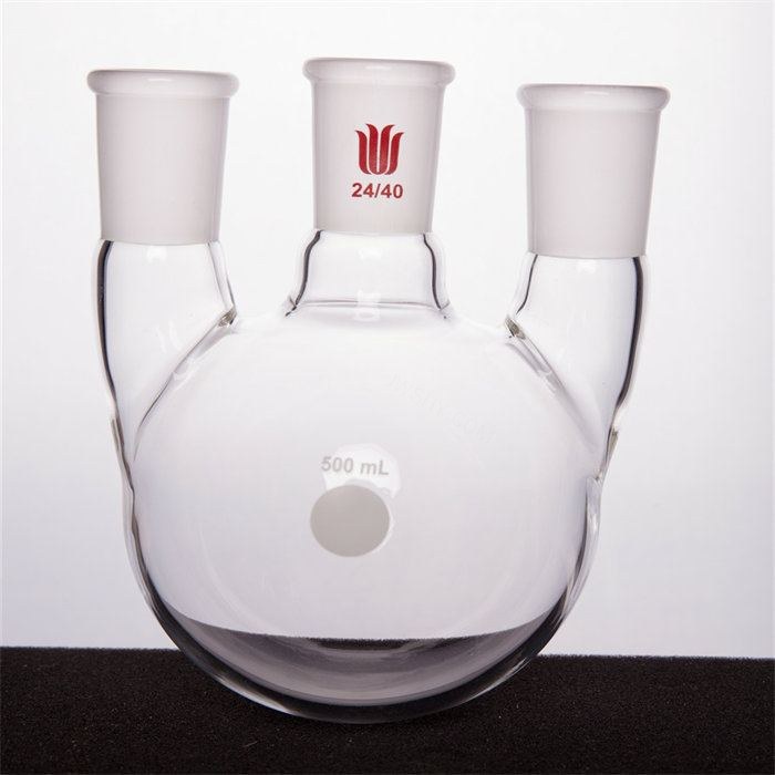 直三口球瓶 厚壁高强度 中间磨口：24/40 侧磨口：24/40 500ml - 欣维尔