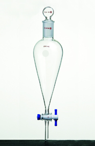 具玻璃塞分液漏斗 上磨口：14/20，四氟节门：2 mm，25ml - 欣维尔