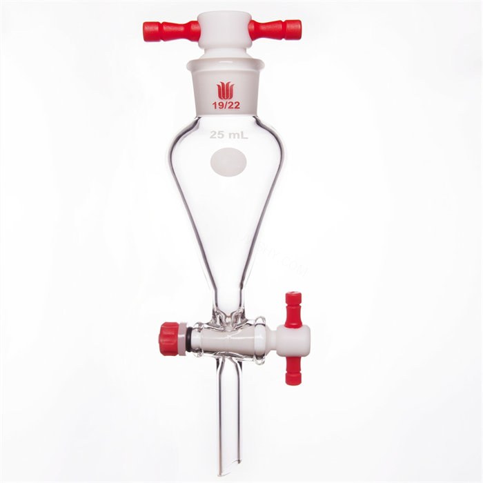 具四氟塞分液漏斗 上磨口：19/22，四氟节门：2 mm，25ml - 欣维尔