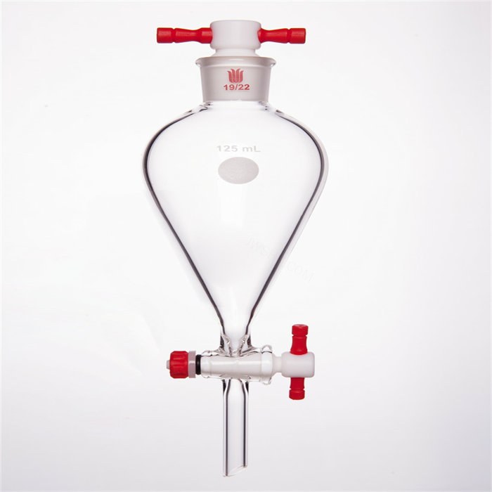 具四氟塞分液漏斗  上磨口：19/22，四氟节门：2 mm，125ml - 欣维尔